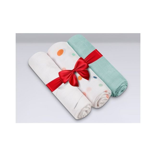 Set 3 museline, Lionelo, Dot, Multifunctionale, Din bambus, Ideale pentru infasat, Cu proprietati antibacteriene, antifungice si antialergice, Lavabile la masina de spalat, 70x70 cm, Multicolor BYNLO-BAMBOO_SET_DOT