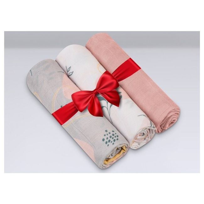 Set 3 museline, Lionelo, Leaf, Multifunctionale, Din bambus, Ideale pentru infasat, Cu proprietati antibacteriene, antifungice si antialergice, Lavabile la masina de spalat, 70x70 cm, Multicolor BYNLO-BAMBOO_SET_LEAF