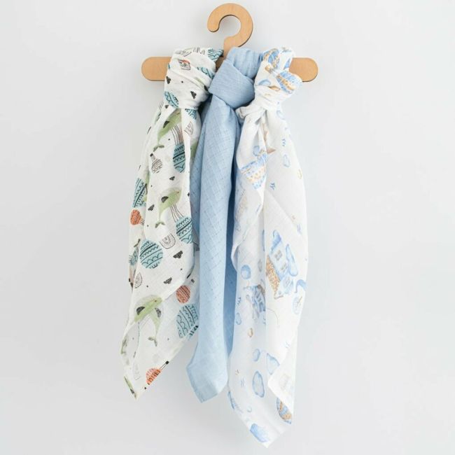 Set 3 scutece, New Baby, Multifunctionale, Din bumbac 100%, Material certificate Oeko Tex Standard 10070x80 cm, Multicolor, Boy BYN56183