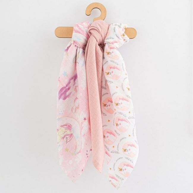 Set 3 scutece, New Baby, Multifunctionale, Din bumbac 100%, Material certificate Oeko Tex Standard 10070x80 cm, Multicolor, Girl BYN56180