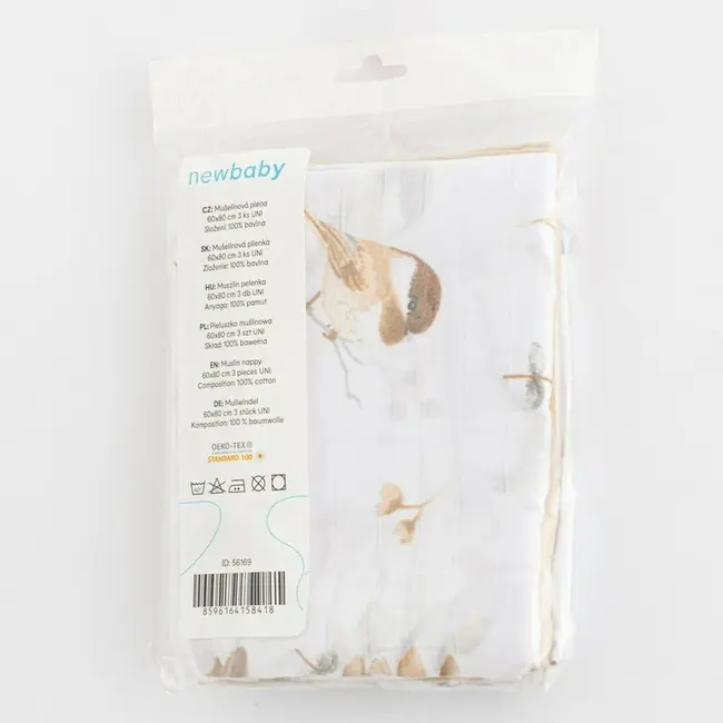 Set 3 scutece, New Baby, Multifunctionale, Din bumbac 100%, Material certificate Oeko Tex Standard 10070x80 cm, Multicolor, Uni BYN56169