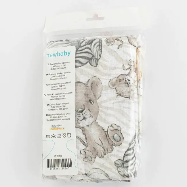 Set 3 scutece, New Baby, Multifunctionale, Din bumbac 100%, Material certificate Oeko Tex Standard 10070x80 cm, Multicolor BYN56184