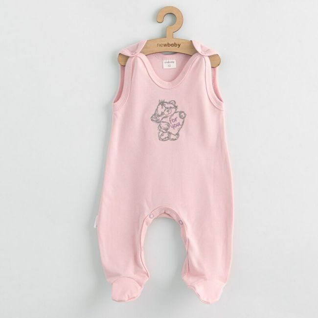 Set 5 piese, New Baby, Include Salopeta fara maneci, jacheta, body cu maneca lunga, caciulita, manusi, Marime 56, Din bumbac 100%, Classic Pink BYN49991