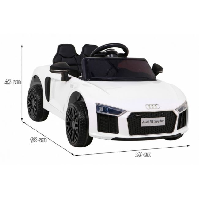 Masinuta electrica cu telecomanda audi r8, roti eva, scaun tapitat, 98x59x43 cm, putere 70w - alb edeedipa.hl1818.bia