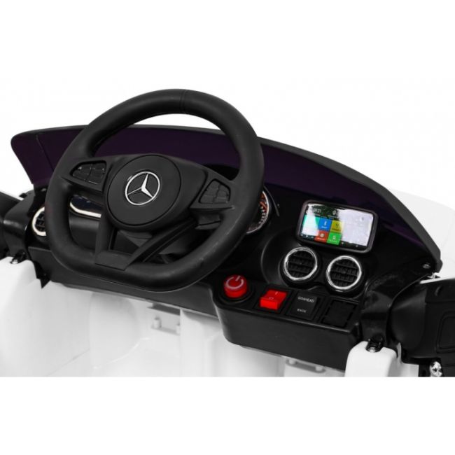 Masinuta electrica cu telecomanda mercedes benz gt, roti eva, scaun tapitat, 108x68x48 cm, putere 70w - alb edeedipa.hl-2588.bia
