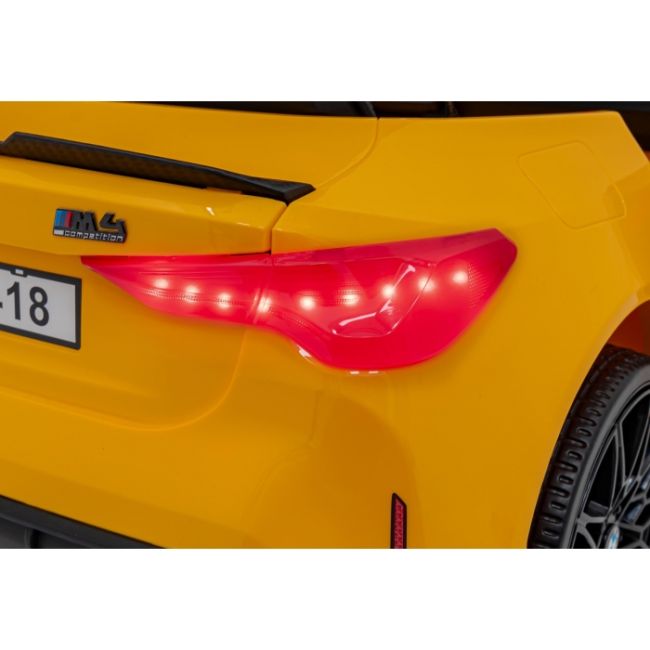 Masinuta electrica cu telecomanda bmw m4, roti eva, scaun tapitat, 112x71x46 cm, putere 70w - galben edeedipa.sx2418.zol