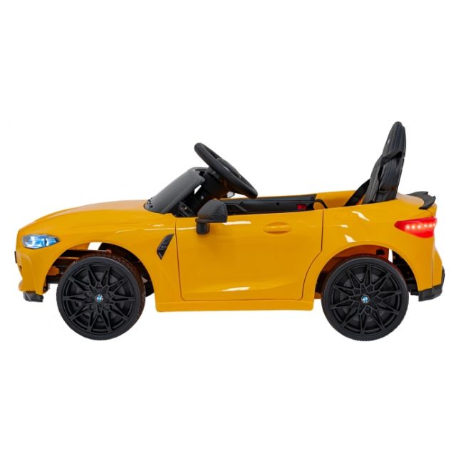 Masinuta electrica cu telecomanda bmw m4, roti eva, scaun tapitat, 112x71x46 cm, putere 70w - galben edeedipa.sx2418.zol