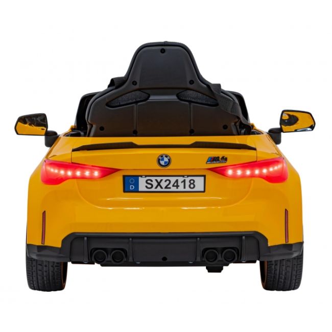 Masinuta electrica cu telecomanda bmw m4, roti eva, scaun tapitat, 112x71x46 cm, putere 70w - galben edeedipa.sx2418.zol
