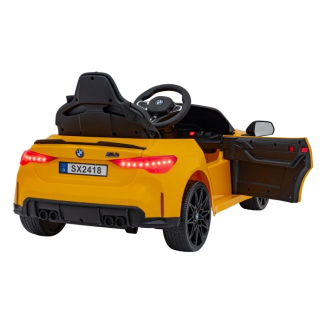 Masinuta electrica cu telecomanda bmw m4, roti eva, scaun tapitat, 112x71x46 cm, putere 70w - galben edeedipa.sx2418.zol