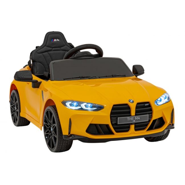 Masinuta electrica cu telecomanda bmw m4, roti eva, scaun tapitat, 112x71x46 cm, putere 70w - galben edeedipa.sx2418.zol