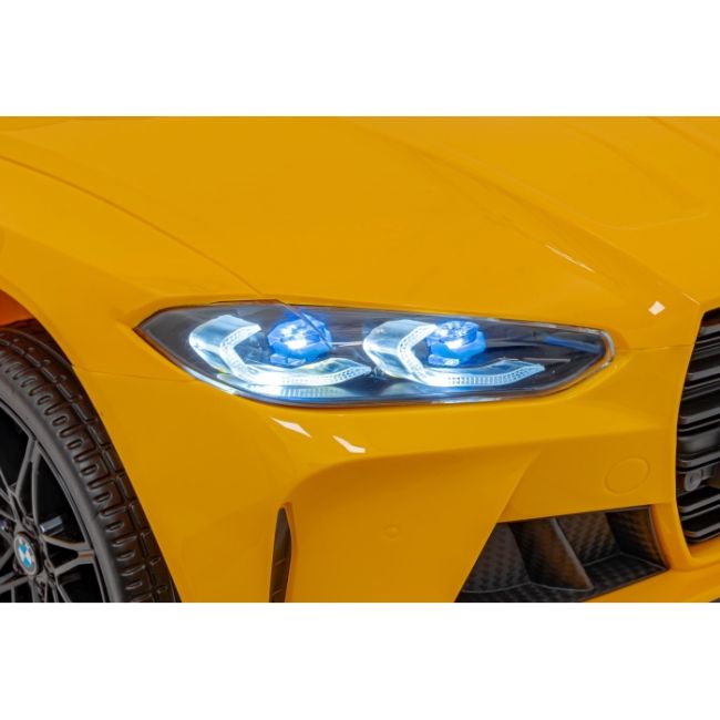 Masinuta electrica cu telecomanda bmw m4, roti eva, scaun tapitat, 112x71x46 cm, putere 70w - galben edeedipa.sx2418.zol