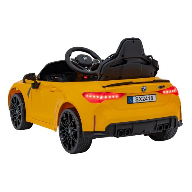 Masinuta electrica cu telecomanda bmw m4, roti eva, scaun tapitat, 112x71x46 cm, putere 70w - galben edeedipa.sx2418.zol