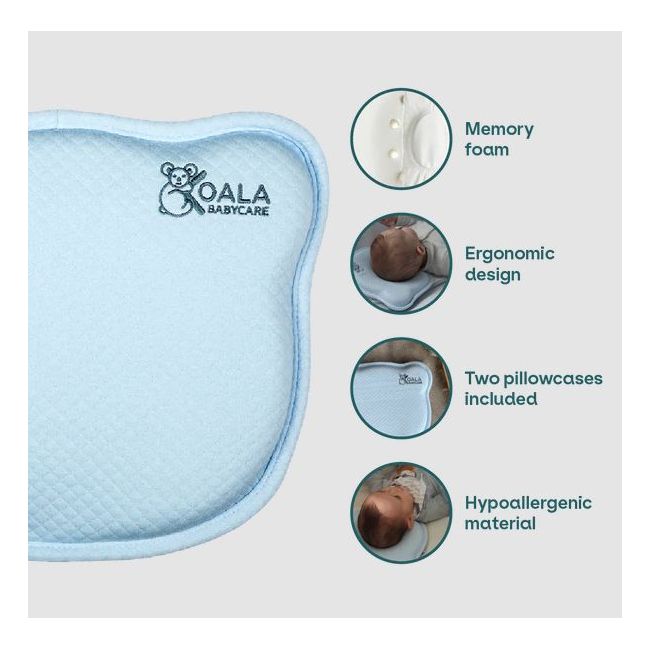 Perna bebelusi anti plagiocefalie 0-12 luni, forma ergonomica cu spuma memory, 2 huse detasabile, certificata in germania, koala perfect head blue lvtk8051938140018