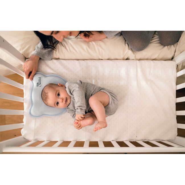 Perna bebelusi anti plagiocefalie 0-12 luni, forma ergonomica cu spuma memory, 2 huse detasabile, certificata in germania, koala perfect head blue lvtk8051938140018