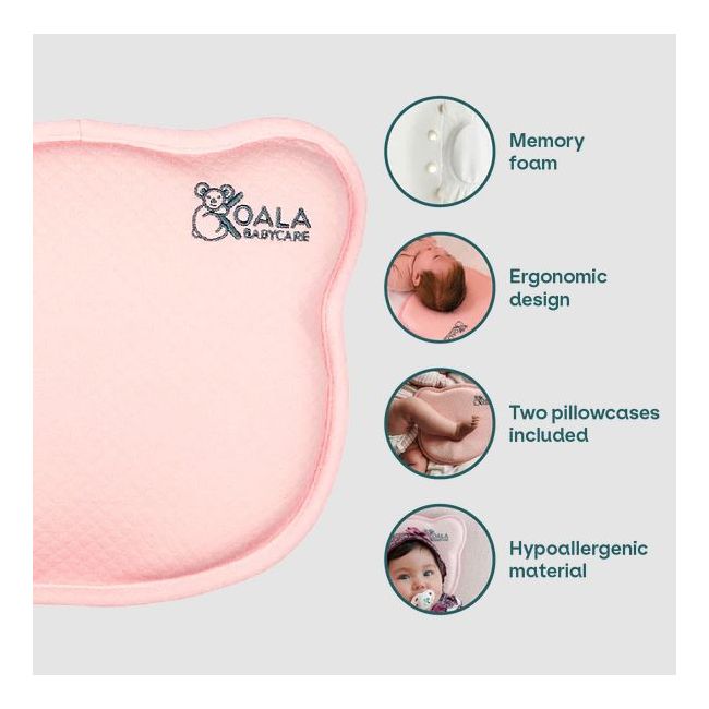 Perna bebelusi anti plagiocefalie 0-12 luni, forma ergonomica cu spuma memory, 2 huse detasabile, certificata in germania, koala perfect head pink lvtk8051938140025