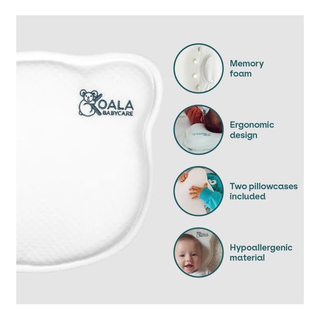 Perna bebelusi anti plagiocefalie 0-12 luni, forma ergonomica cu spuma memory, 2 huse detasabile, certificata in germania, koala perfect head white lvtk8051938140001