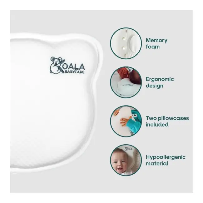 Perna bebelusi anti plagiocefalie 0-12 luni, forma ergonomica cu spuma memory, 2 huse detasabile, certificata in germania, koala perfect head white lvtk8051938140001