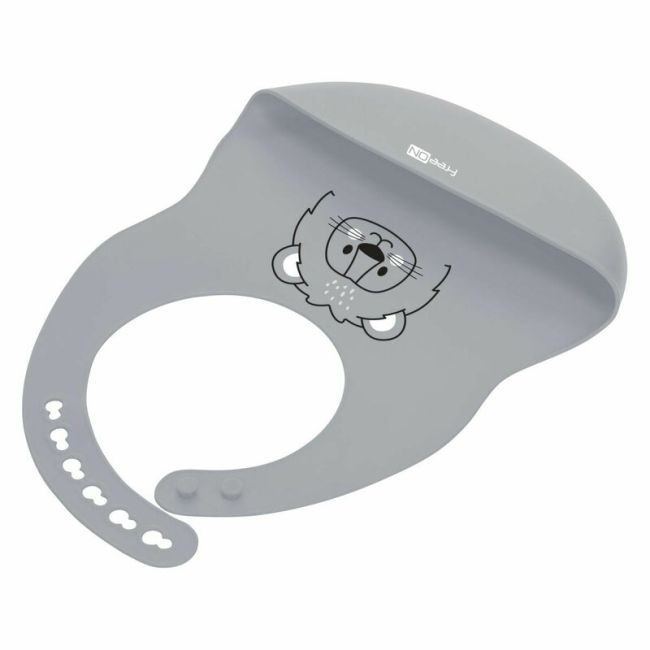 Baveta, FreeON, Moale, Din silicon, Fara BPA, Cu buzunar, 31 x 24 cm, Lion Grey BYN49430