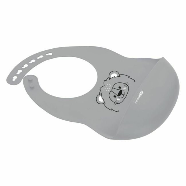 Baveta, FreeON, Moale, Din silicon, Fara BPA, Cu buzunar, 31 x 24 cm, Lion Grey BYN49430
