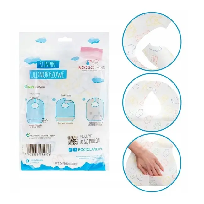 Bavete de unica folosinta, Bocioland, Cu buzunar, Set de 10 bucati, Multicolor BYNBL157