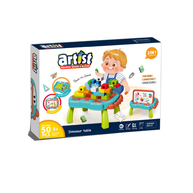 Masuta multifunctionala 3 in 1 pentru constructie - dinozaur