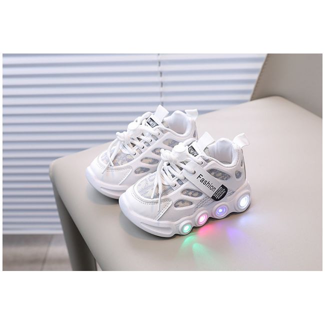 Adidasi albi cu gri si ivoire cu luminite adg-58-3-c