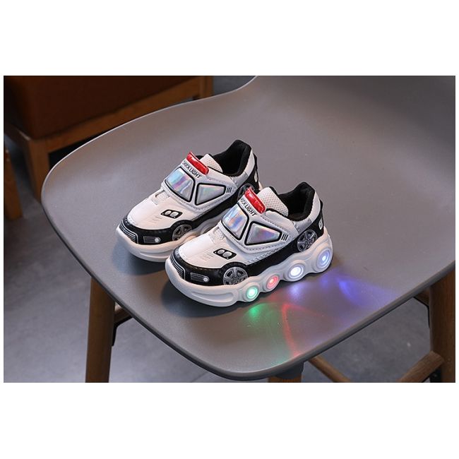 Adidasi albi cu negru cu luminite - car mbc-29-3-c