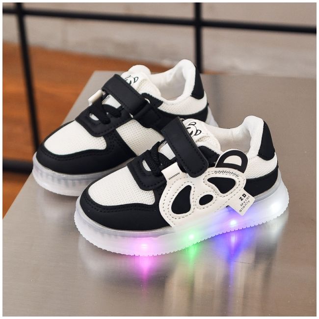 Adidasi albi cu negru cu luminite - panda mda-223-1-c