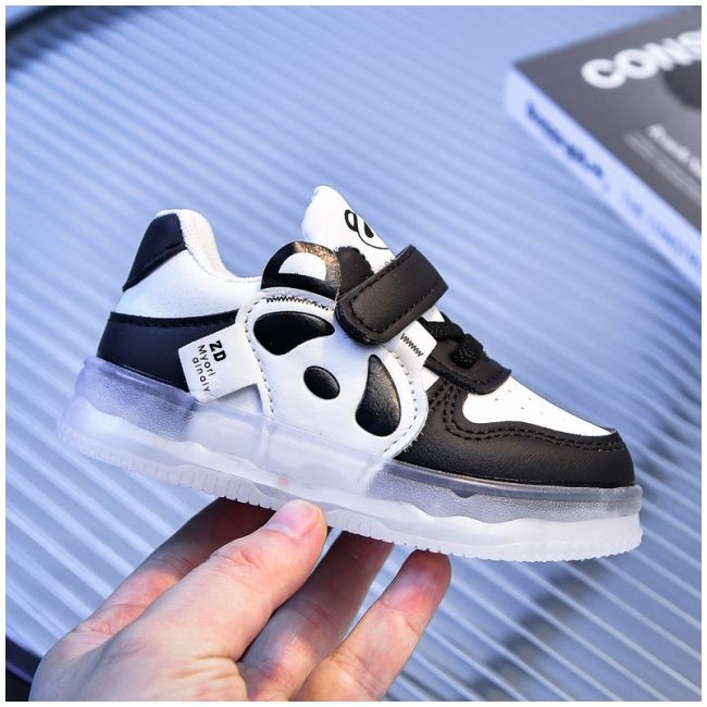 Adidasi albi cu negru cu luminite - panda mda-223-1-c