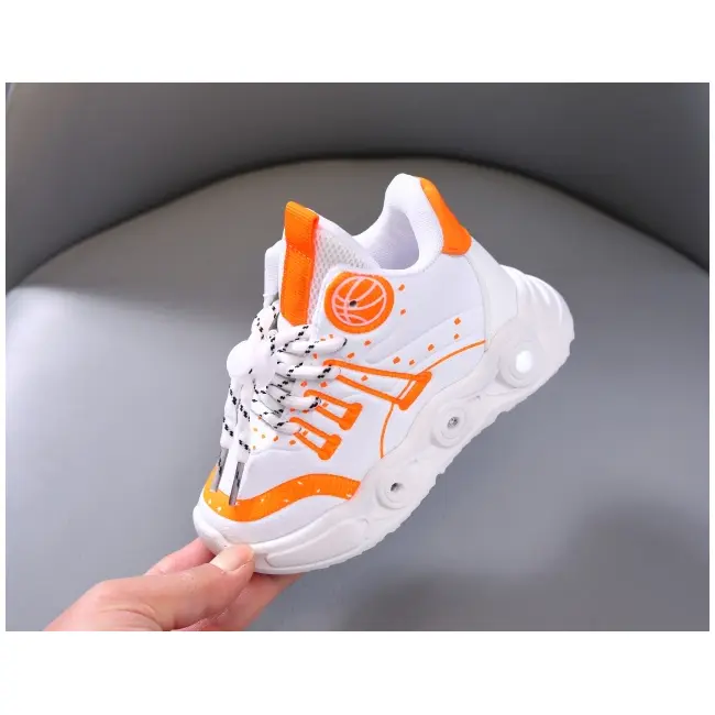 Adidasi albi cu portocaliu cu luminite - baseball mbo-896-1-c