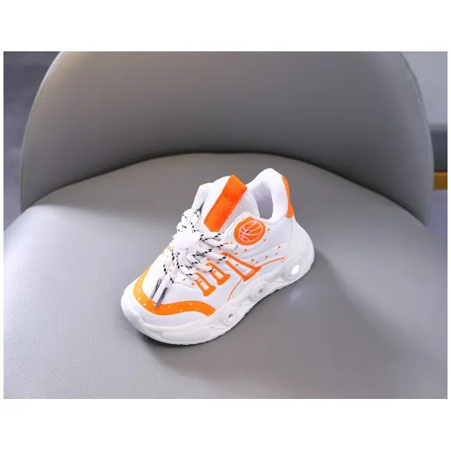 Adidasi albi cu portocaliu cu luminite - baseball mbo-896-1-c