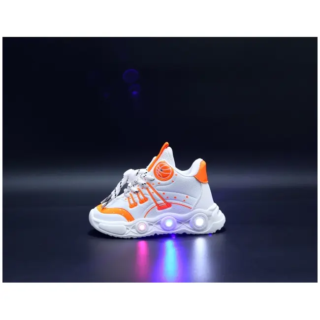 Adidasi albi cu portocaliu cu luminite - baseball mbo-896-1-c