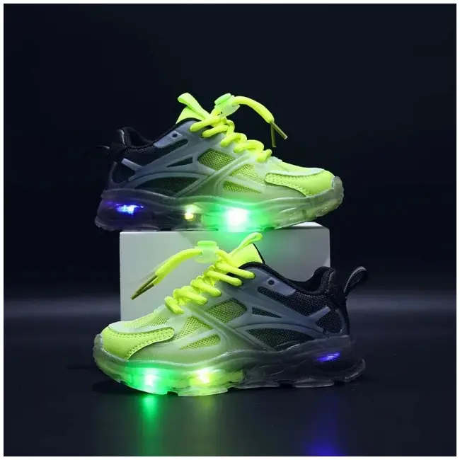 Adidasi in degrade, negru cu verde neon, cu luminite - lilka mbz-22-2-c