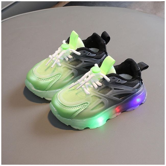 Adidasi in degrade, negru cu verde neon, cu luminite - lilka mbz-22-2-c