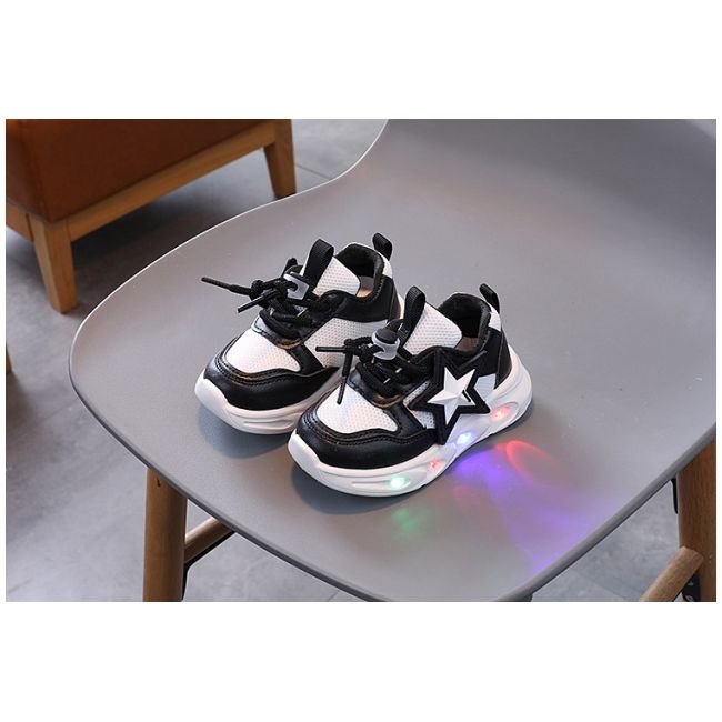 Adidasi negri cu alb cu luminite - star mb5578-3-c