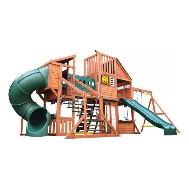 Complex de joaca din lemn odyssey cu 3 tobogane si leagane 2 in 1 kidkraft - okekkf29410e