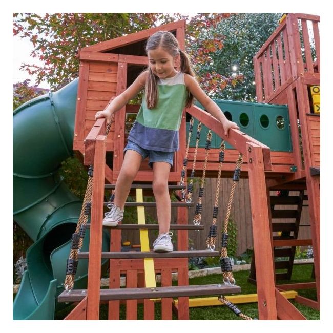 Complex de joaca din lemn odyssey cu 3 tobogane si leagane 2 in 1 kidkraft - okekkf29410e