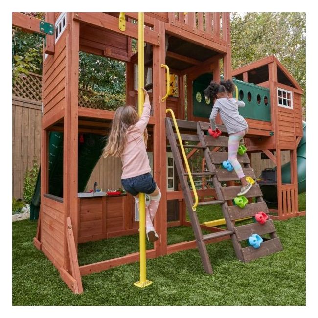 Complex de joaca din lemn odyssey cu 3 tobogane si leagane 2 in 1 kidkraft - okekkf29410e