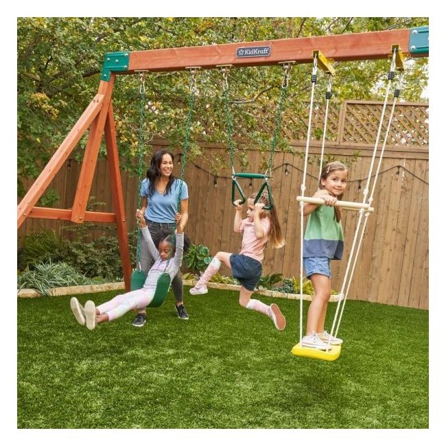 Complex de joaca din lemn odyssey cu 3 tobogane si leagane 2 in 1 kidkraft - okekkf29410e