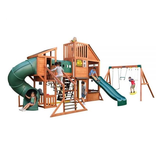 Complex de joaca din lemn odyssey cu 3 tobogane si leagane 2 in 1 kidkraft - okekkf29410e