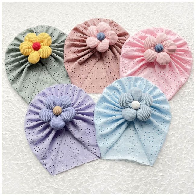 Caciulita tip turban cu model ajurat si floare aplicata mdj0034-cd