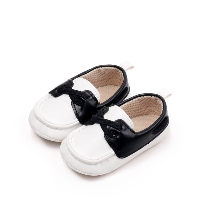Pantofiori albi cu negru tip mocasini csbbw3230-2-p24