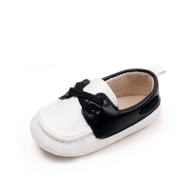 Pantofiori albi cu negru tip mocasini csbbw3230-2-p24