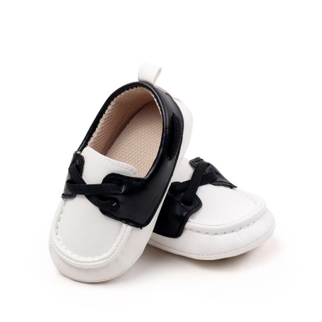 Pantofiori albi cu negru tip mocasini csbbw3230-2-p24