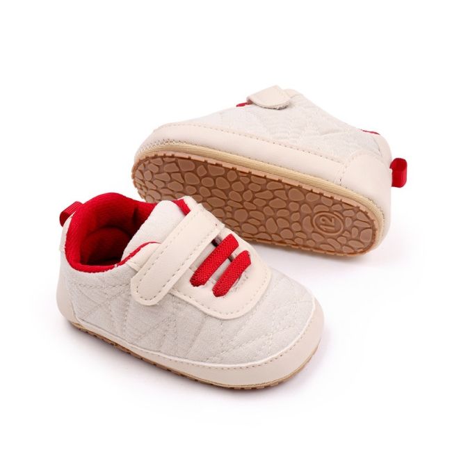 Pantofiori crem cu sireturi rosii pentru baietei mdbnb3102-3-p01