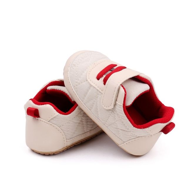Pantofiori crem cu sireturi rosii pentru baietei mdbnb3102-3-p01