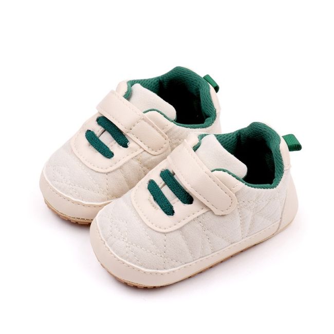 Pantofiori crem cu sireturi verzi pentru baietei mbbnb3102-2-p01