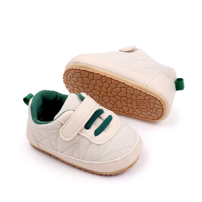 Pantofiori crem cu sireturi verzi pentru baietei mbbnb3102-2-p01