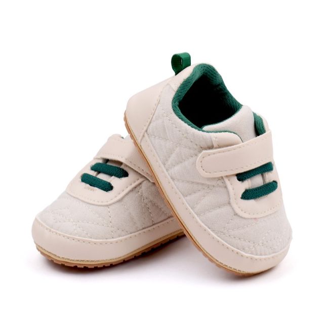 Pantofiori crem cu sireturi verzi pentru baietei mbbnb3102-2-p01
