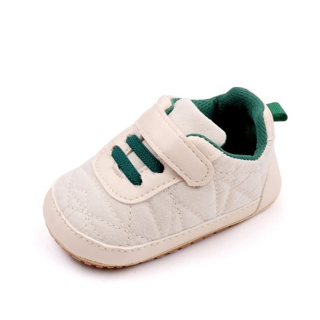 Pantofiori crem cu sireturi verzi pentru baietei mbbnb3102-2-p01